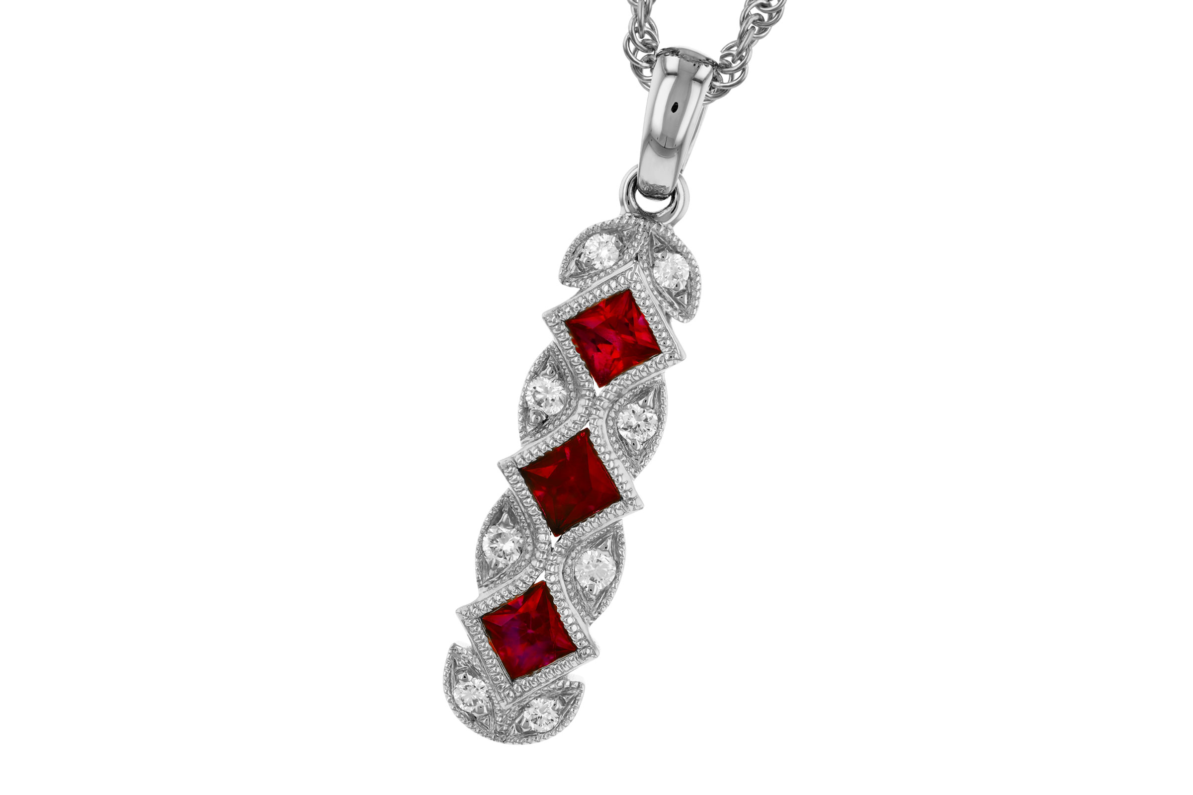 F275-83225: NECKLACE .55 TW RUBY .64 TGW