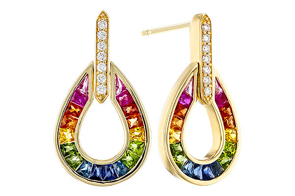G274-94125: EARRINGS 1.18 MULTI-COLOR SAPP 1.25 TGW