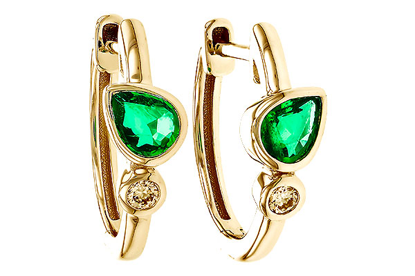 H274-95998: EARRINGS .38 TW EMERALD .44 TGW