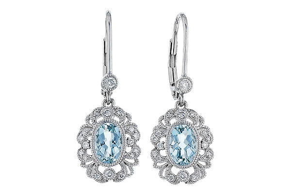 L274-92325: EARRINGS .75 TW AQUA .92 TGW (7x5MM AQUA)